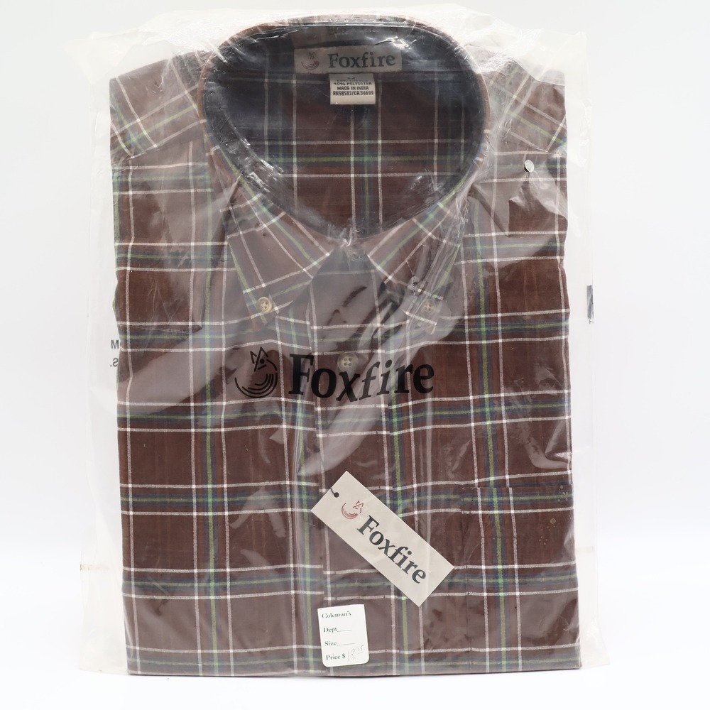 Foxfire Shirt Mens M Brown Blue Green Plaid Cotton Blend Button Down Collar NWT